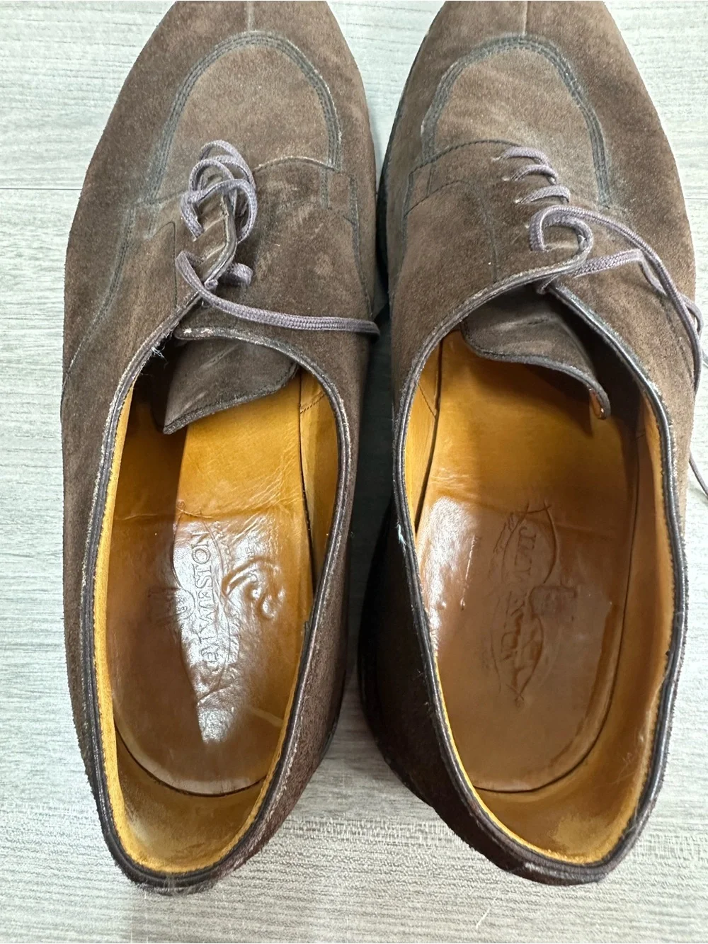 JM Weston 598 Demi-Chasse Split Toe Derby Brown Suede Shoes Men 10.5 UK/ 11.5 US